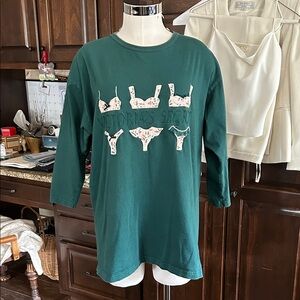 Vintage Sz S Victoria's Secret Country Green Long Sleeve Sleep Tee GUC
